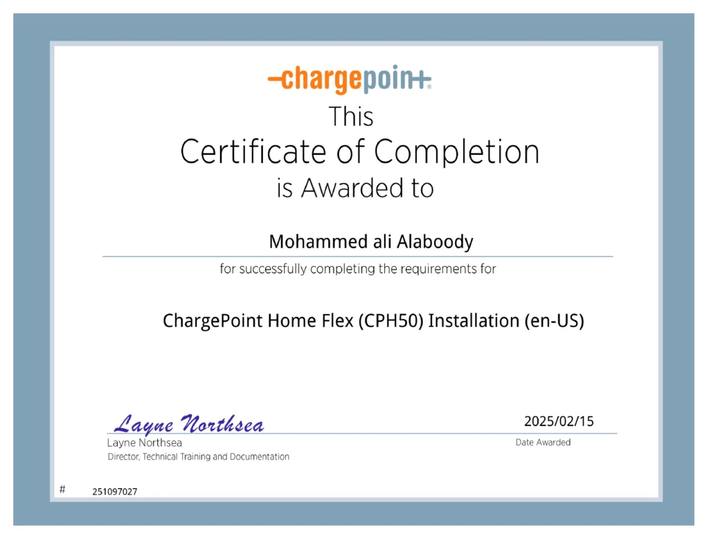Certificate of completion charge point home flex installation